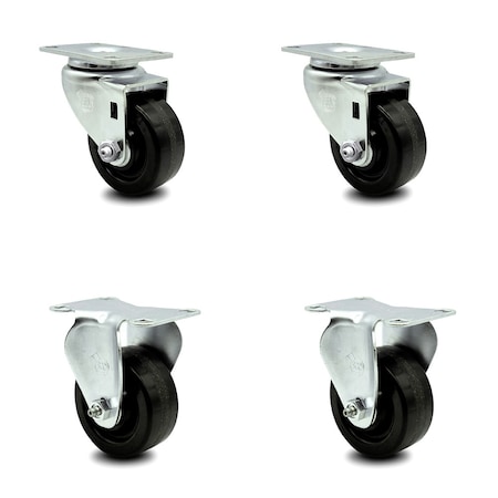 Service Caster 3 Inch Phenolic Wheel Swivel Top Plate Caster Set with 2 Rigid SCC-20S314-PHS-TP2-2-R-2